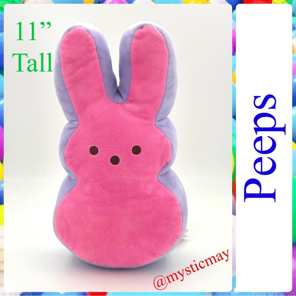 11” Tall PEEPS Pink w Purple Marshmallow Bunny Rabbit Plush Stuffed Animal